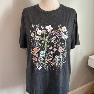 IrisGod Floral Graphic T-Shirt | Women’s Size XL | Dark Gray | NWT